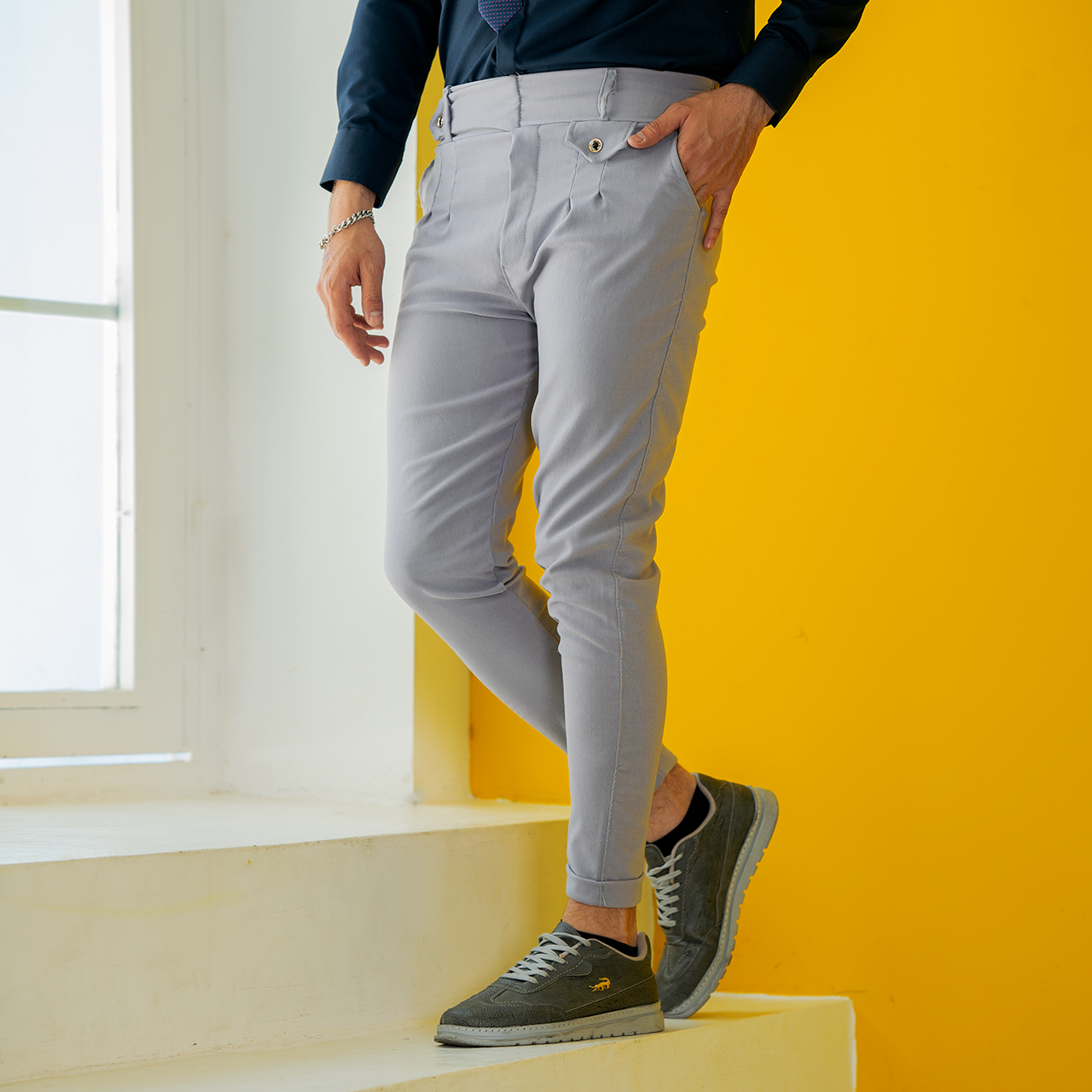 شلوار مردانه طوسی روشن مدل Aflak