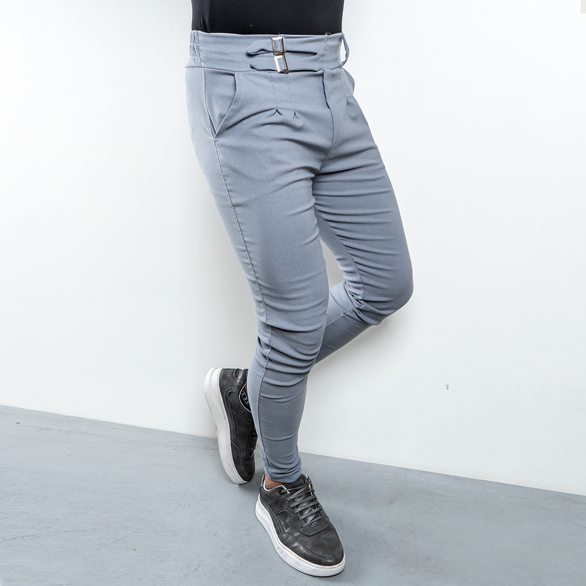 شلوار دو سگک طوسی روشن مردانه مدل Migel