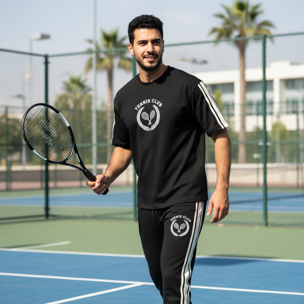 ست تیشرت و شلوار مردانه مدل Tennis Club-مشکی