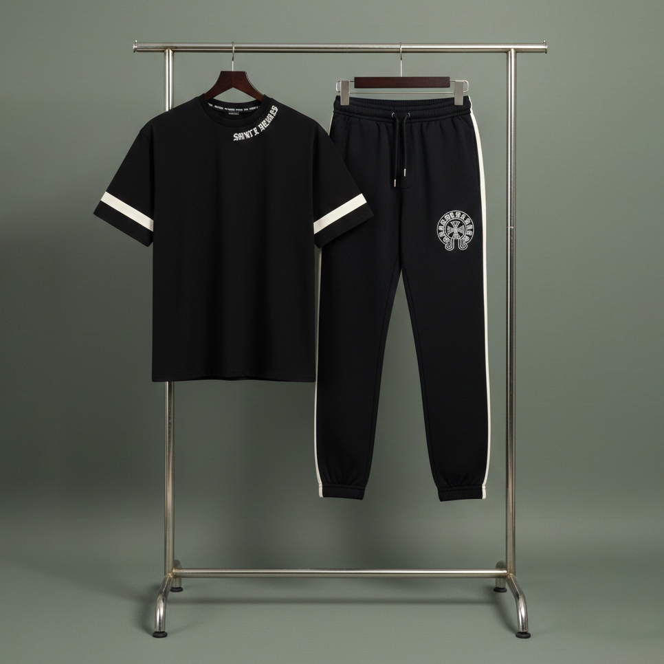 ست تیشرت و شلوار مردانه بنگال کش مدل Salar-مشکی