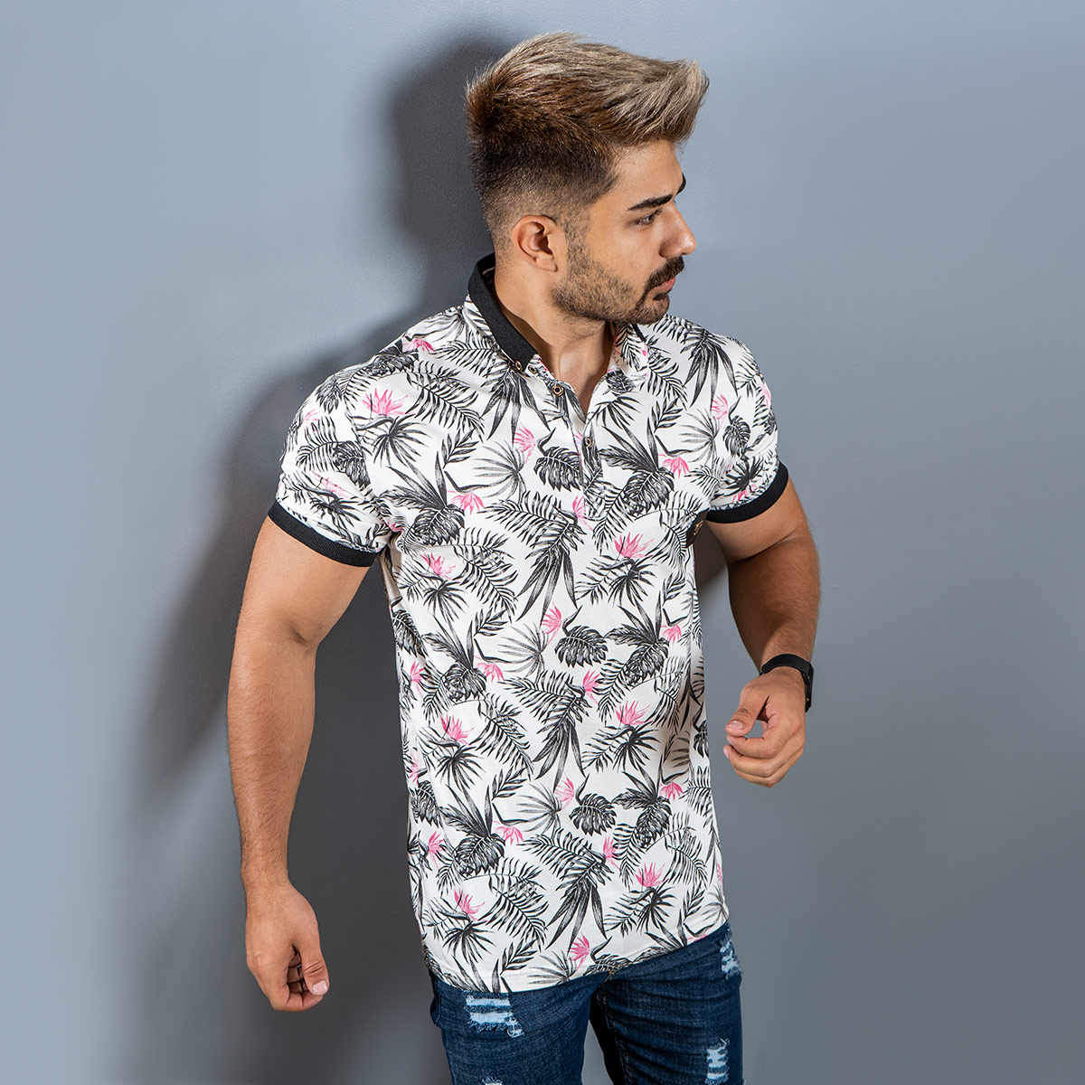 تیشرت Lacoste مردانه سفیدصورتی مدل Rion