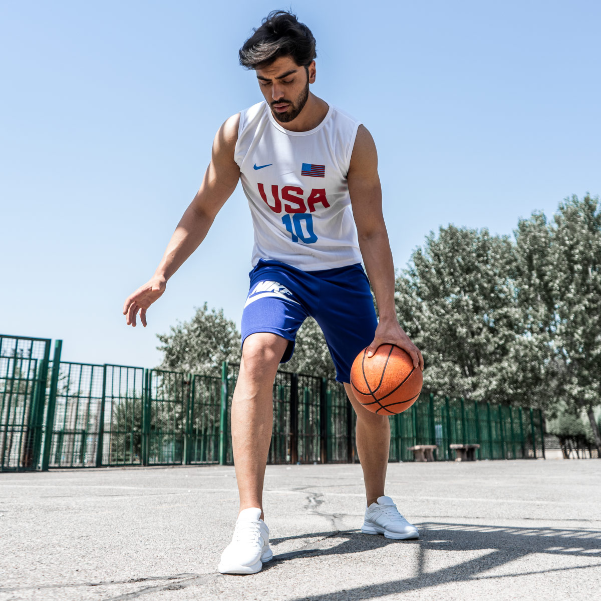 ست رکابی شلوارک Nike مردانه سفید مدل USA10