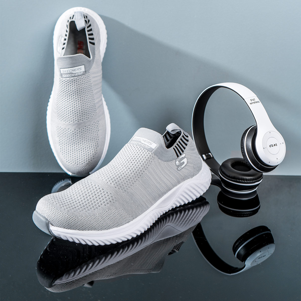 کفش ورزشیSKECHERS مردانه طوسی روشن مدل Balini-