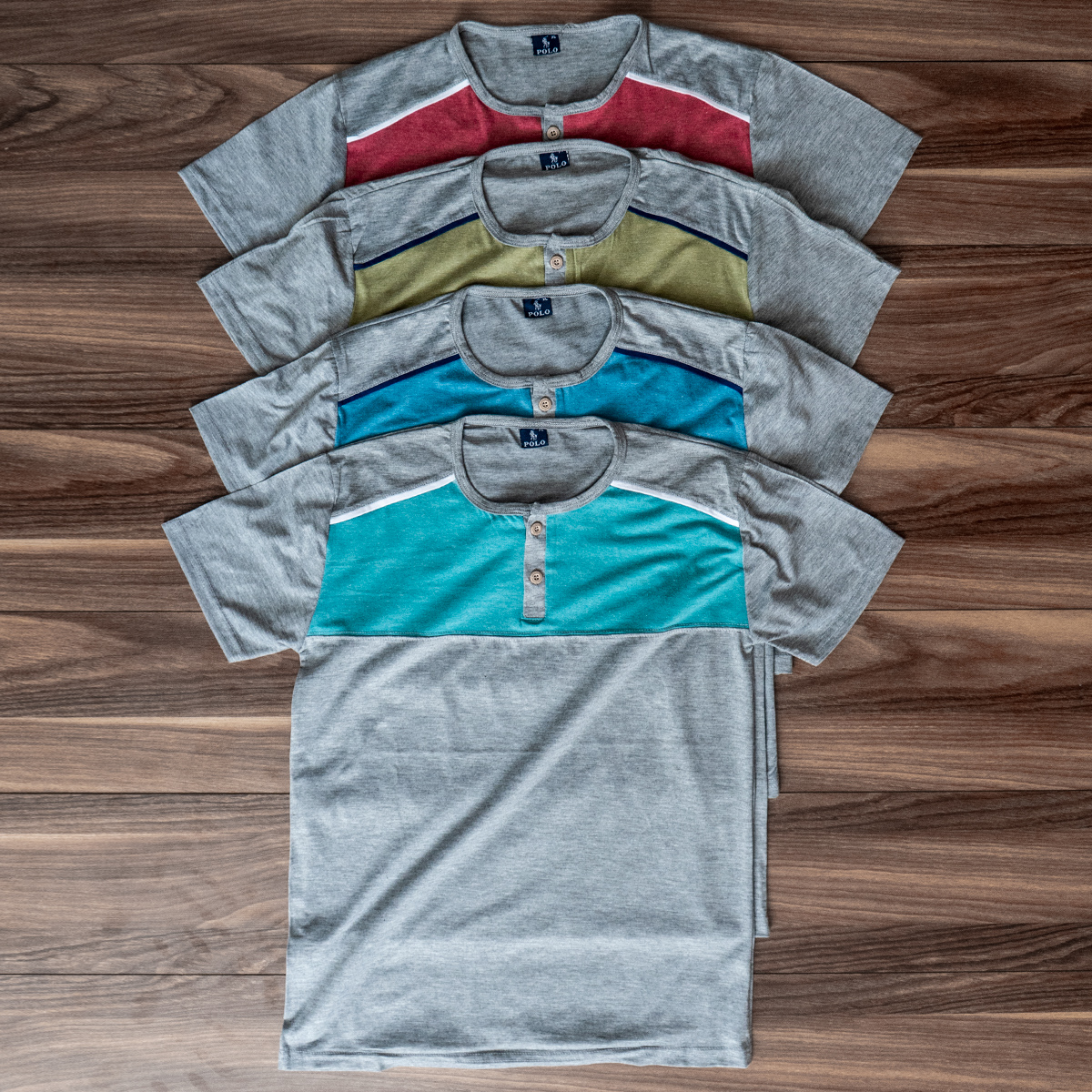 تیشرت مردانه طوسی تیره فیروزه ای مدل Ratim(T)