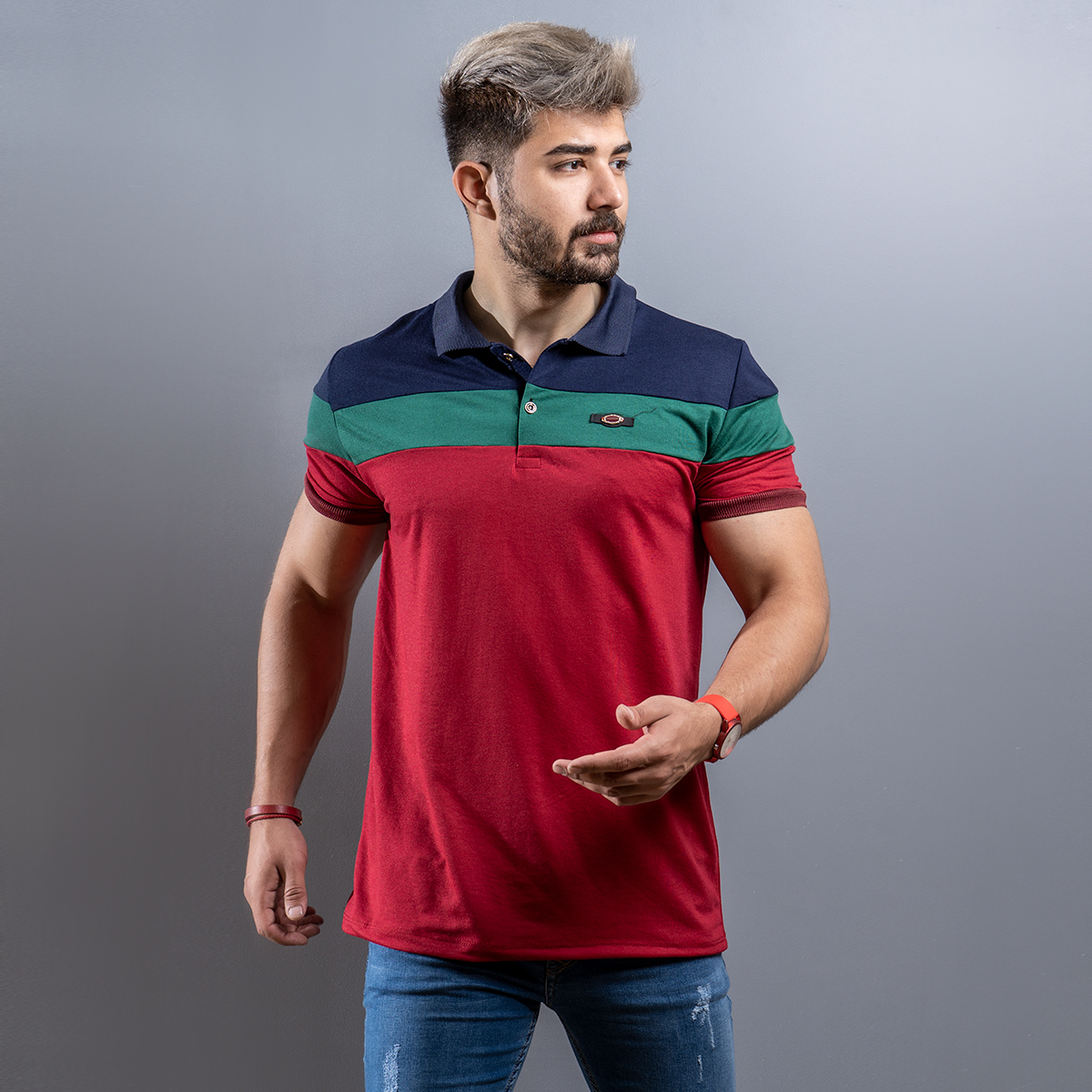 تیشرت Fashion مردانه سرمه ای زرشکی مدل Garland