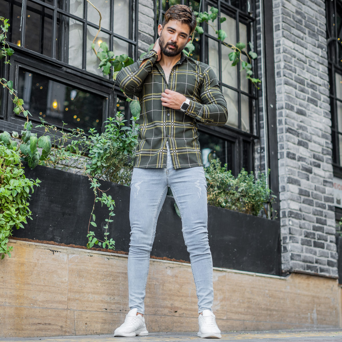 پیراهن چهار خونه سبز (T)مردانه مدل Malin