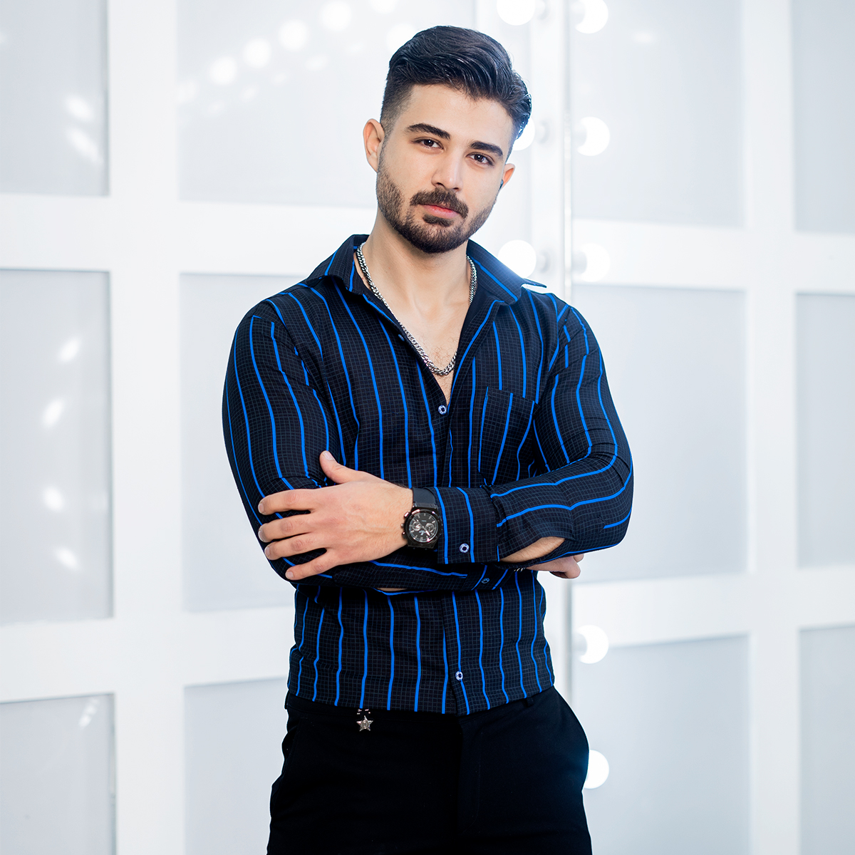 پیراهن مردانه راه راه آبی مدل Melvis